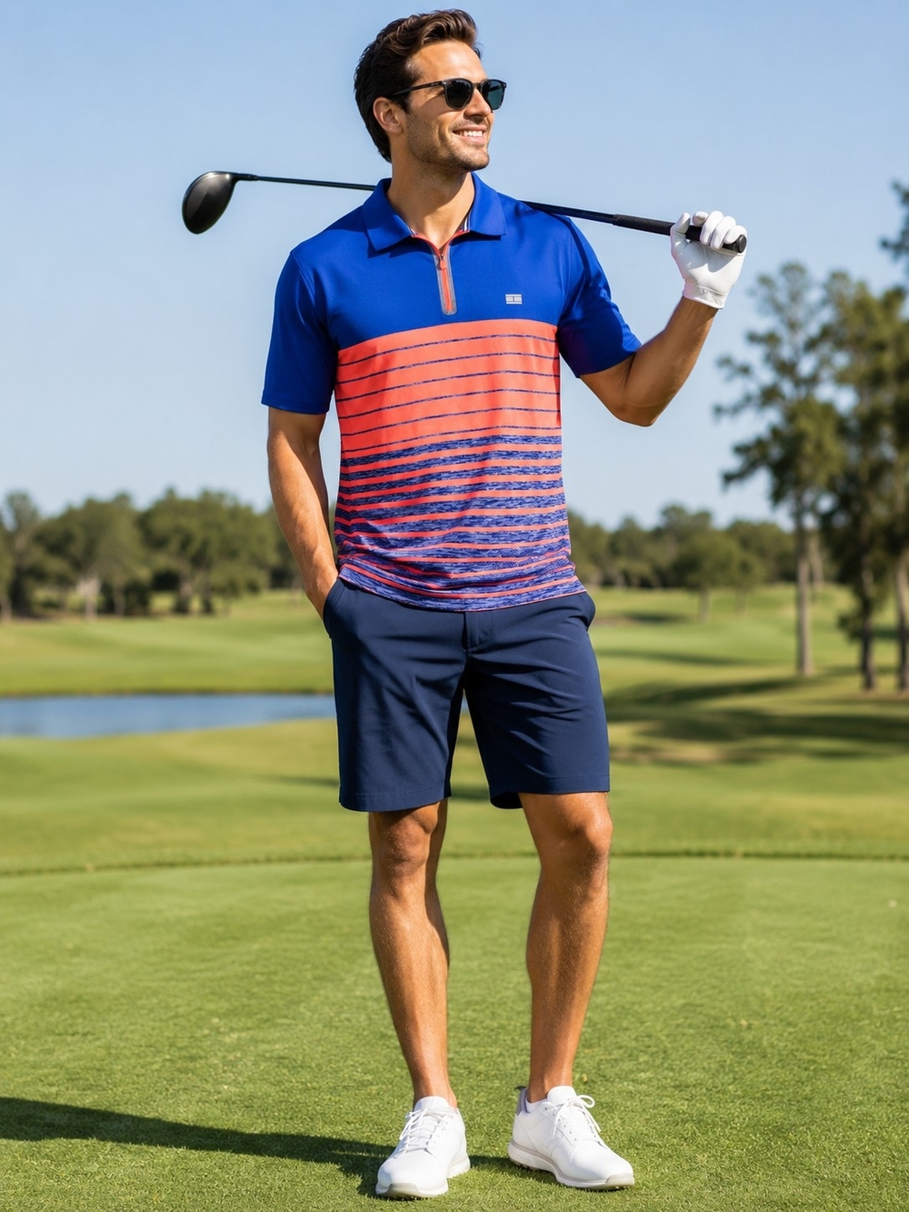 Tommy Hilfiger Blue Polo with Red and White Logo Accents